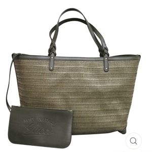 Rare Gucci Green Straw Leather Large Craft Tote Bag